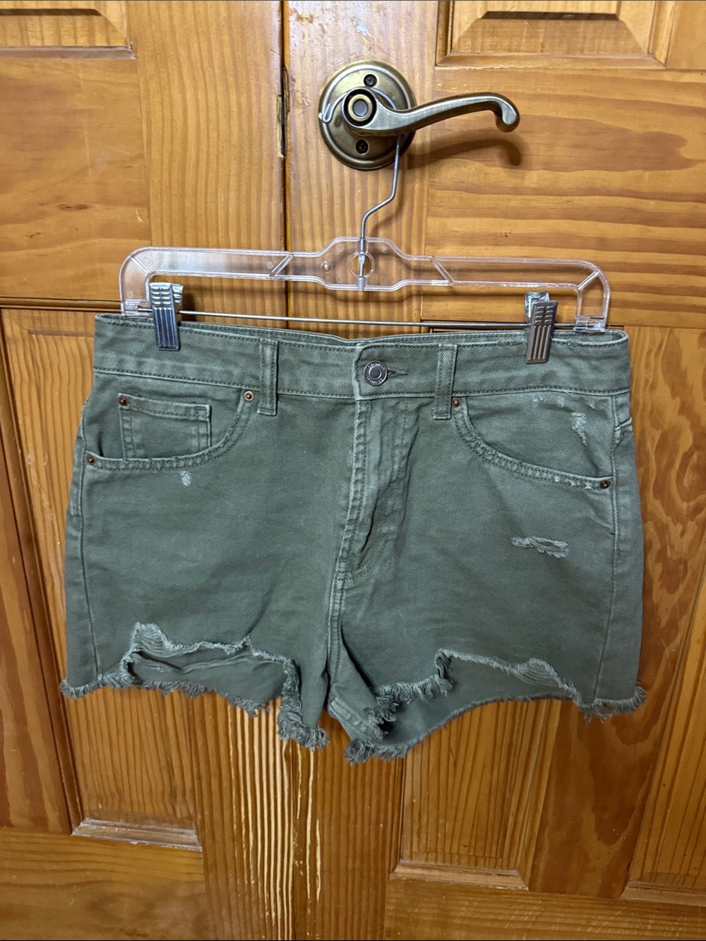 Primark Olive Green Distressed Denim Shorts